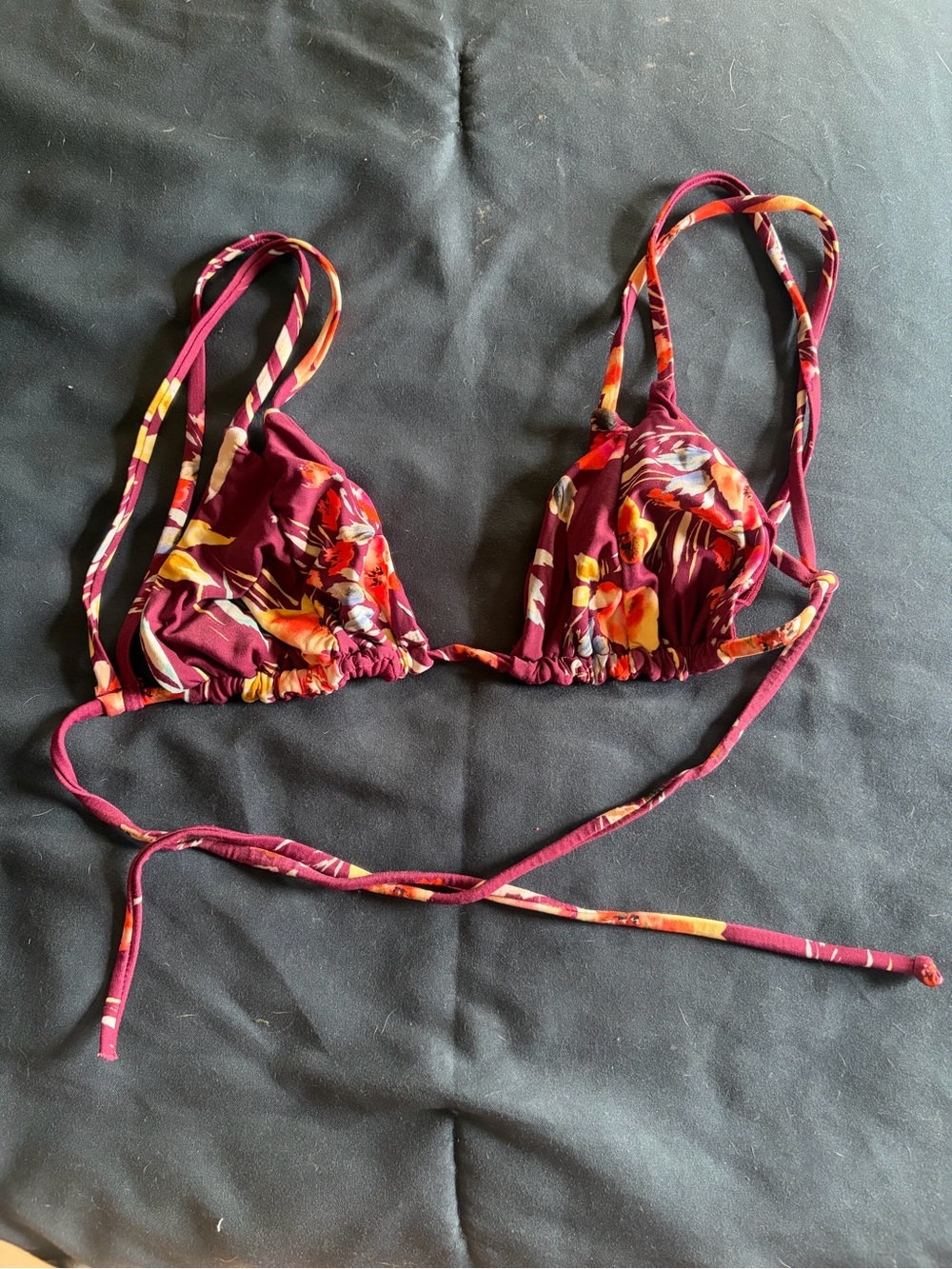 Floral Triangle Bikini Top in Burgundy and Orange